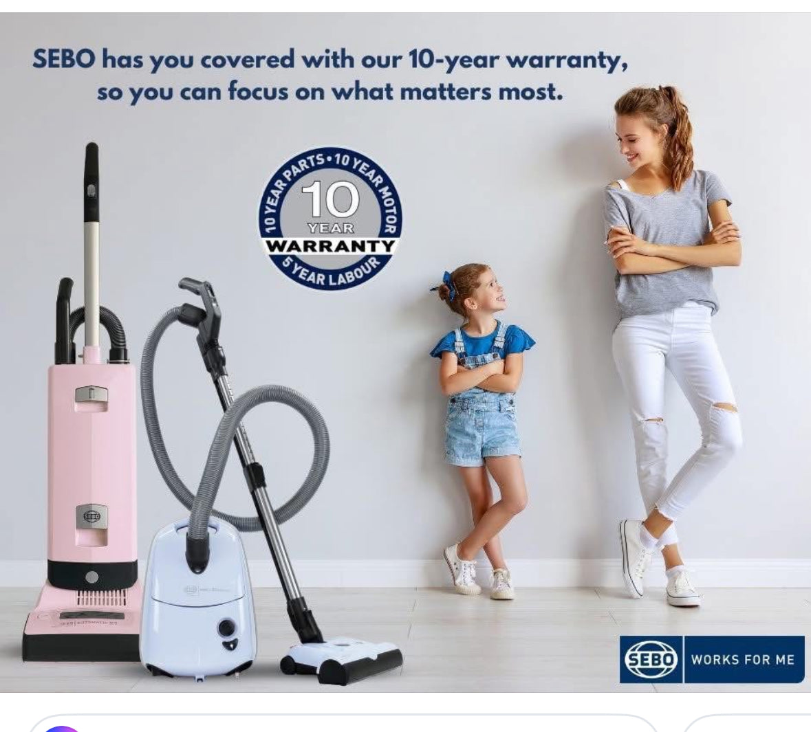 SEBO upright and canister vacuums with a 10-year warranty promotion